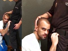 Damien Crosse kneels down before a Spanish cop with a quite large piece of Iberian meat. He deep throats the police ...
