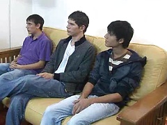 Naked boys indulge in gay 3sum for older producer