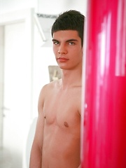 Brunette twink shows his long cock - Gay porn pics at Gaystick