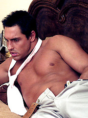 Hunky Marcello takes off his suit and plays with his huge cock - Gay porn pics at Gaystick