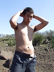 Sweet latino twink guy on a river side naked plays - Gay porn pics at Gaystick