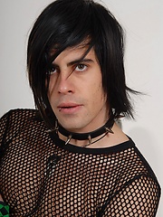 Emo boy Robo Taruti in fishnet shirt - Gay porn pics at Gaystick
