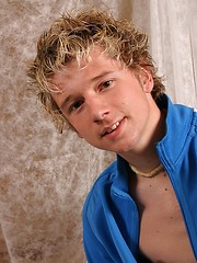 Blonde twink getting naked and showing uncut dick - Gay porn pics at Gaystick
