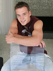 Naked frat boy Block shows his curved dick - Gay porn pics at Gaystick