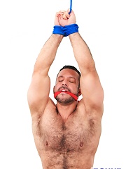 Muscular hunk tied up & cums - Gay porn pics at Gaystick
