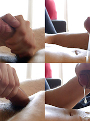 Bald handsome Vinnie Mark cums on his stomach - Gay porn pics at Gaystick