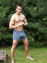 In a luscious outdoor setting, two hunky athletic uncut studs are busy getting down and dirty amongst the wild life - Gay porn pics at Gaystick